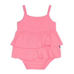 Kyte Baby Spaghetti Strap Ruffle Romper in Guava