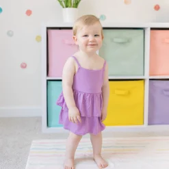 Kyte Baby Spaghetti Strap Ruffle Romper in Poi Online