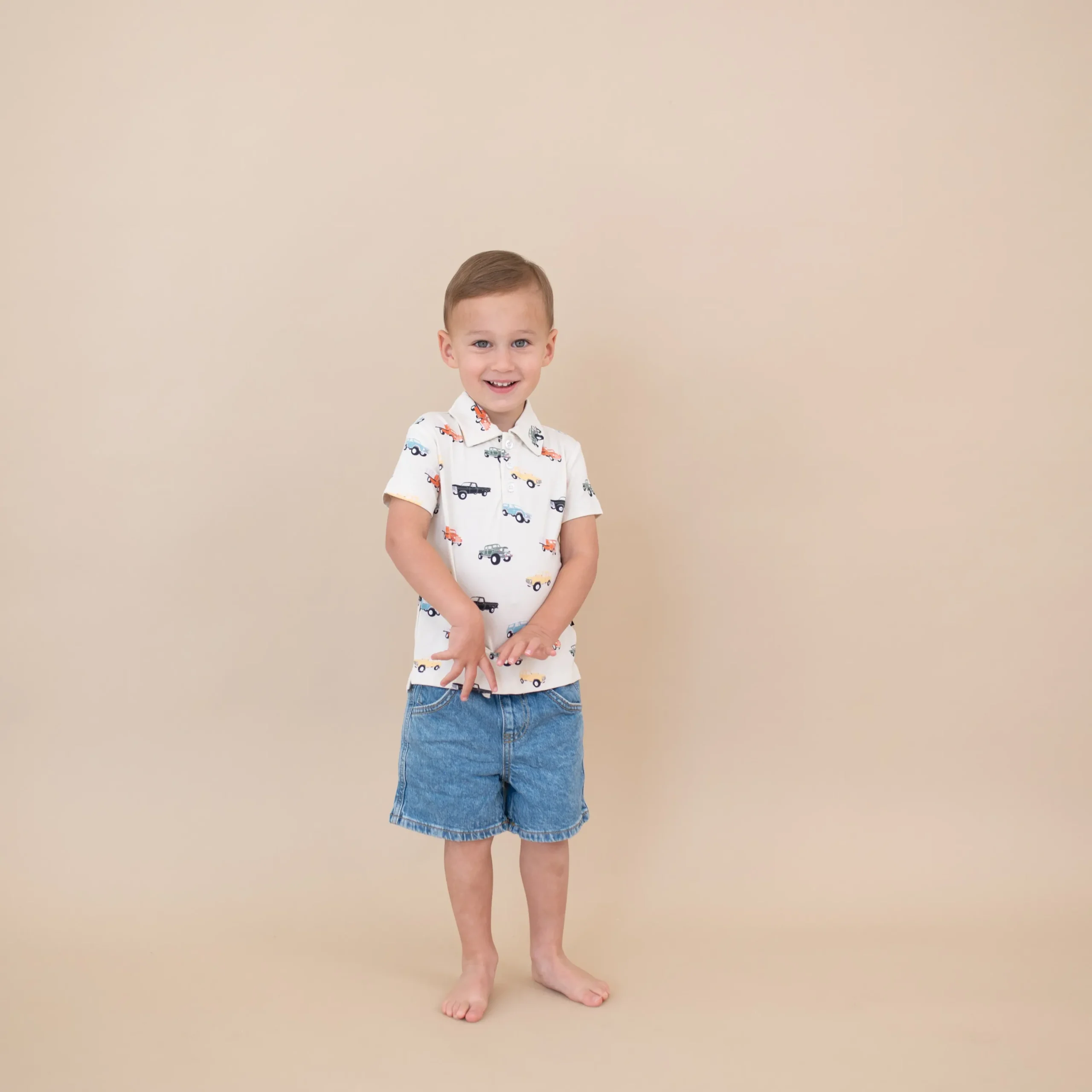 Kyte Baby Toddler Short Sleeve Polo in Vintage Truck New