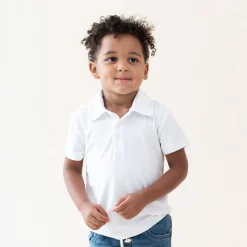 Kyte Baby Toddler Short Sleeve Polo in Snow Outlet