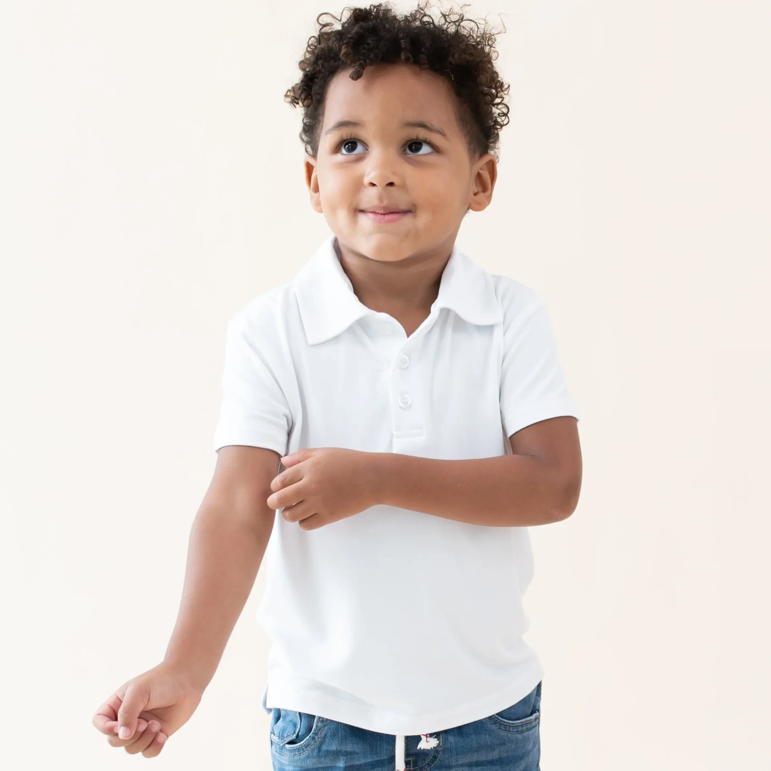 Kyte Baby Toddler Short Sleeve Polo in Snow Outlet