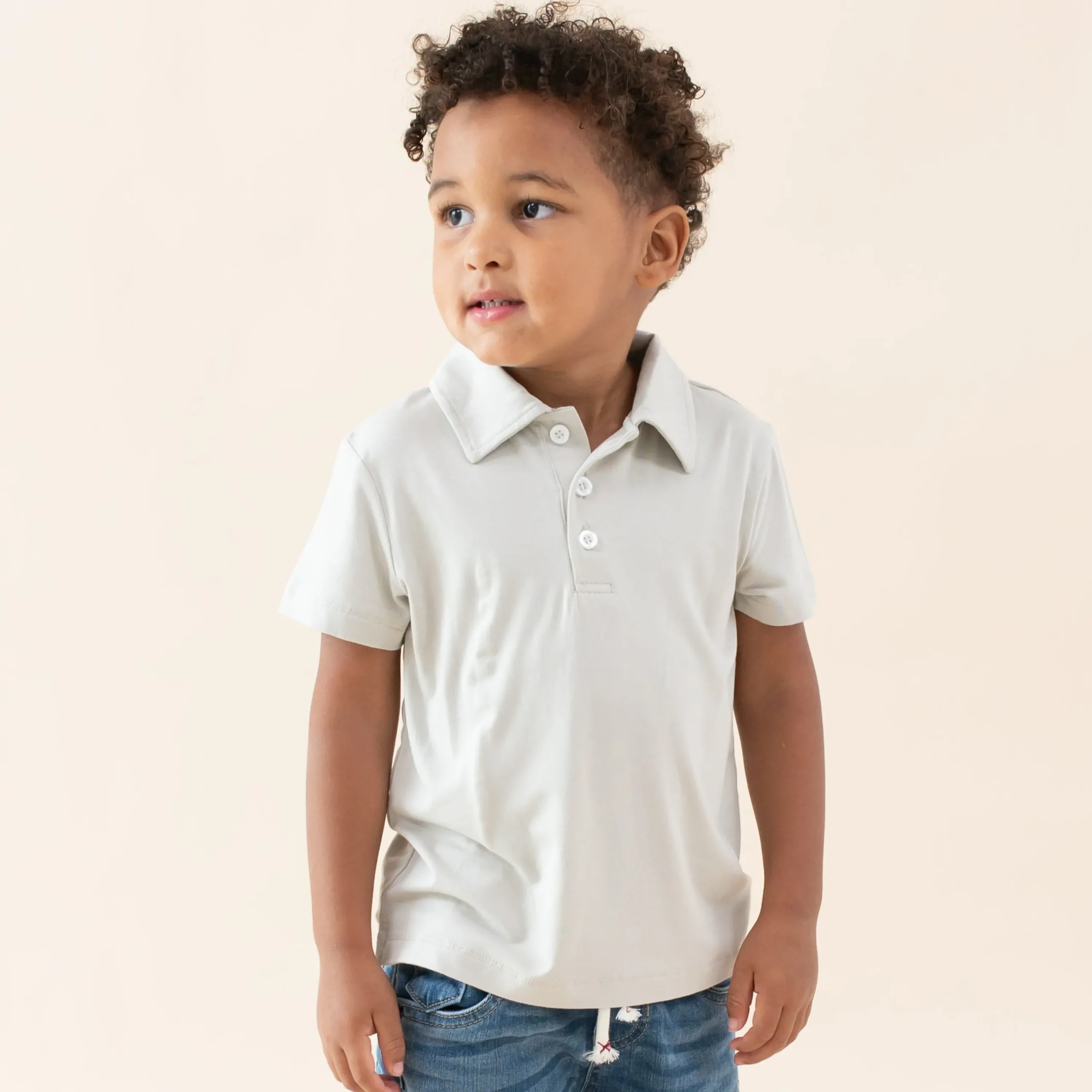 Kyte Baby Toddler Short Sleeve Polo in Oat Outlet