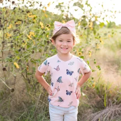Kyte Baby Toddler V-Neck Tee in Blush Butterfly New