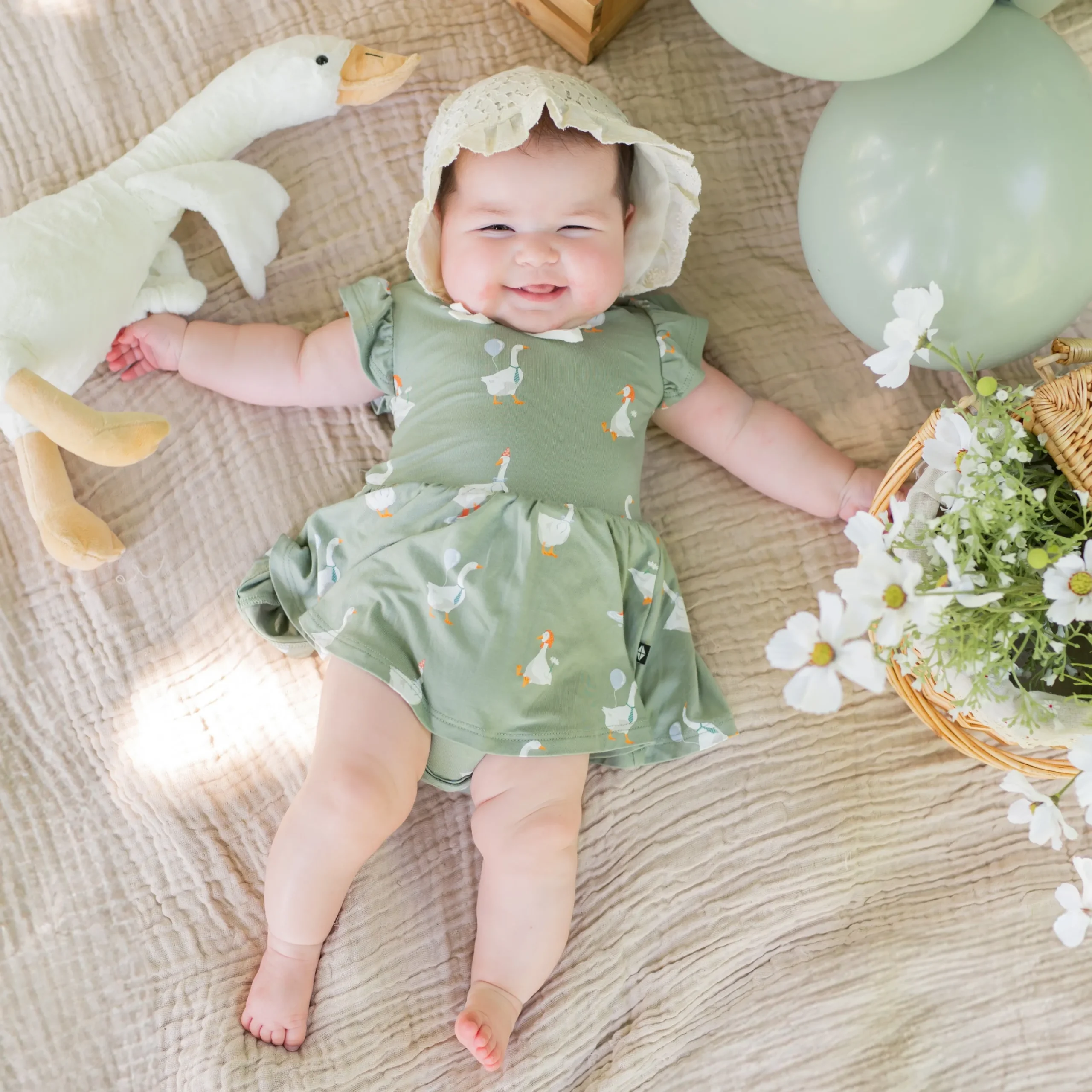 Kyte Baby Twirl Bodysuit Dress in Silly Goose Clearance