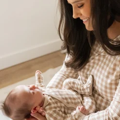 Kyte Baby Women's Jogger Pajama Set in Gingham Bisque Hot