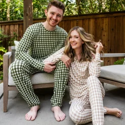 Kyte Baby Women's Jogger Pajama Set in Gingham Bisque Hot