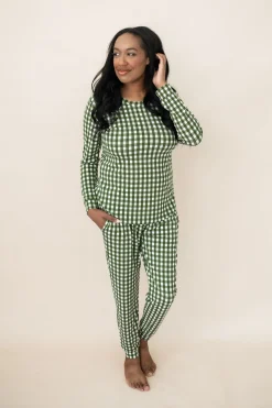 Kyte Baby Women's Jogger Pajama Set in Gingham Fir Hot