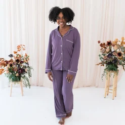 Kyte Baby Women's Long Sleeve Pajama Set in Currant with Cloud Trim Online