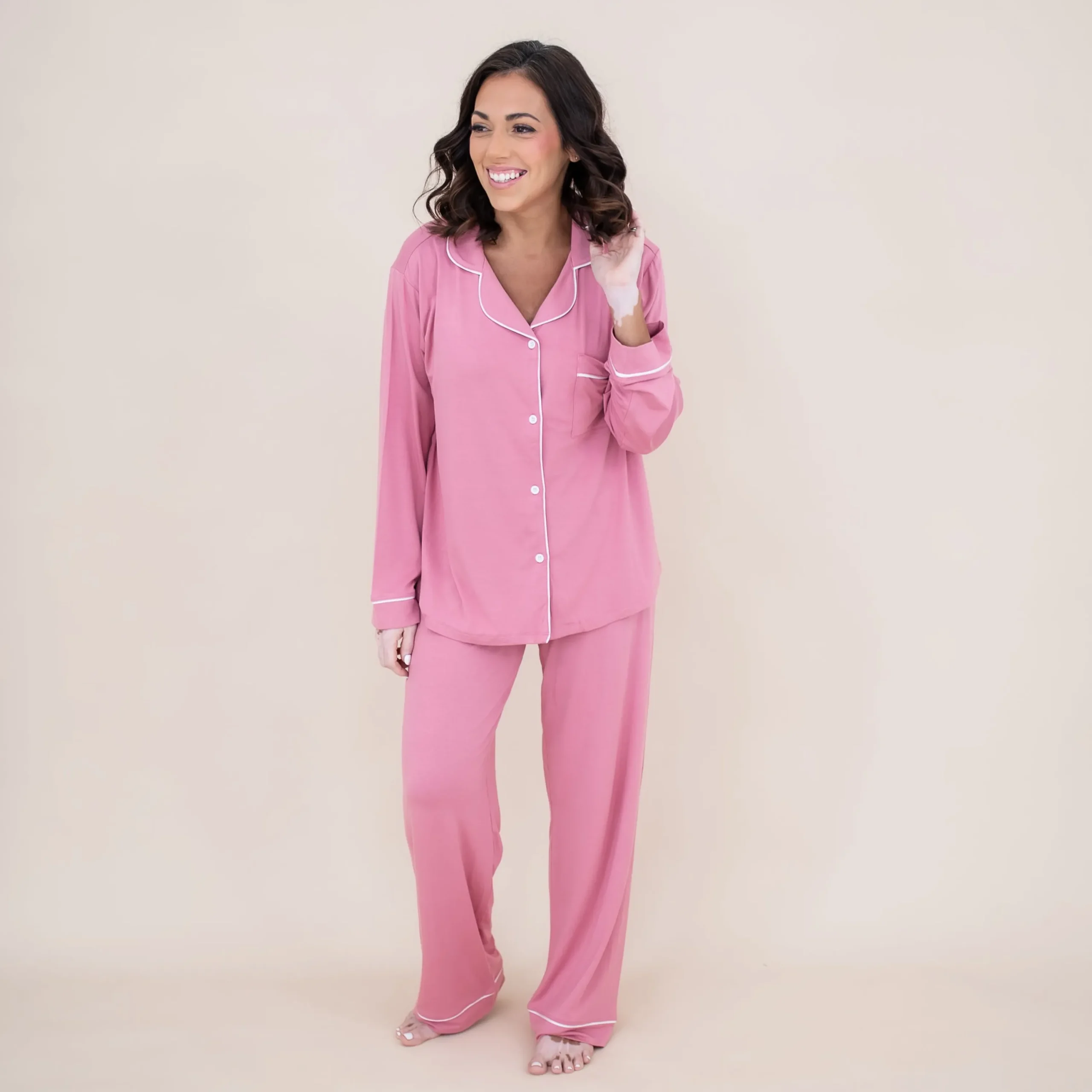 Kyte Baby Women's Long Sleeve Pajama Set in Apple Blossom with Cloud Trim Hot
