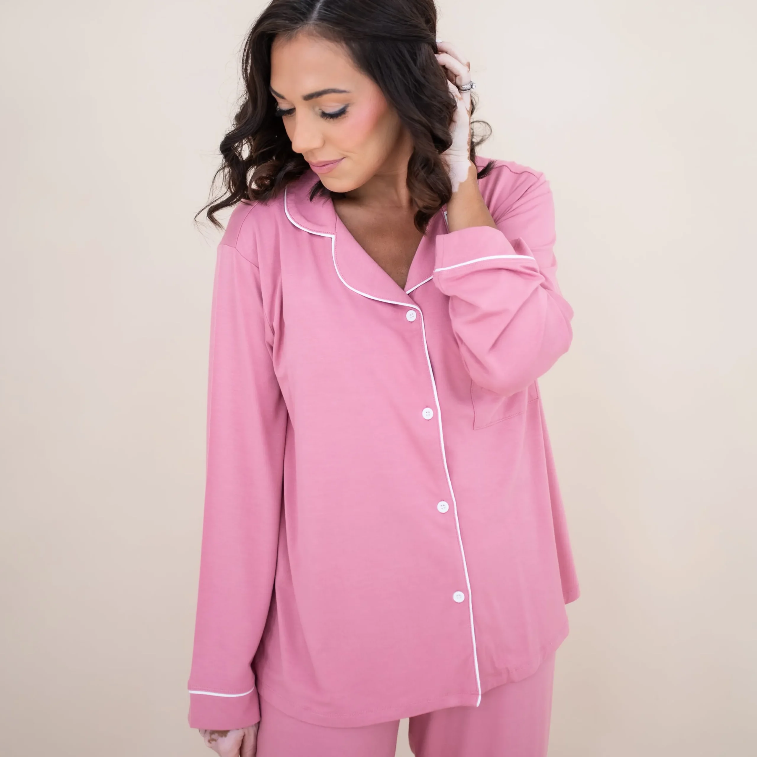 Kyte Baby Women's Long Sleeve Pajama Set in Apple Blossom with Cloud Trim Hot