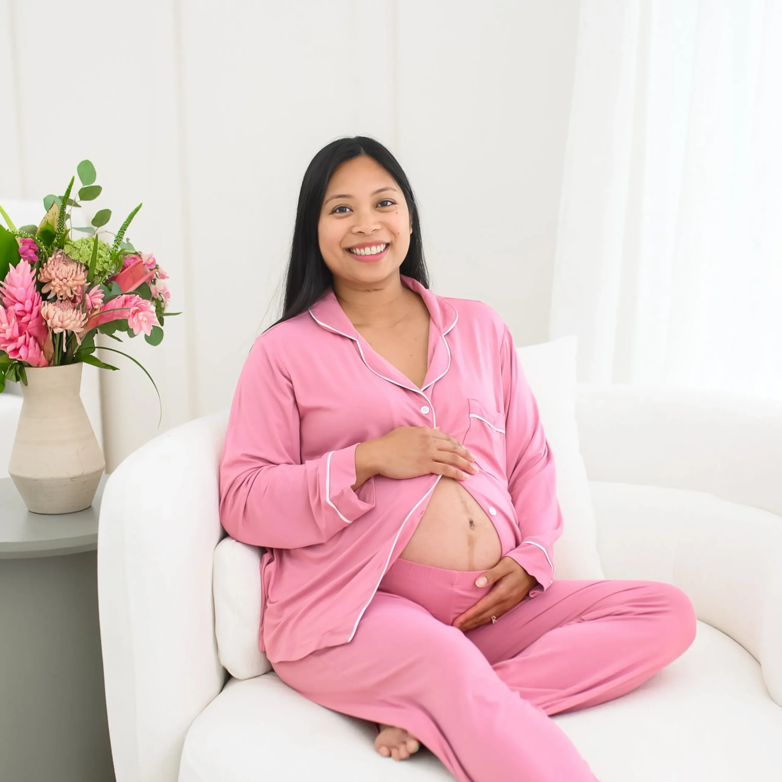 Kyte Baby Women's Long Sleeve Pajama Set in Apple Blossom with Cloud Trim Hot