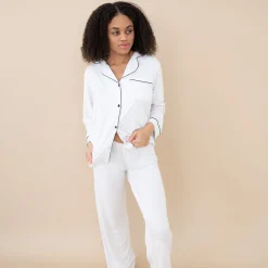 Kyte Baby Women's Long Sleeve Pajama Set in Snow with Midnight Trim Discount