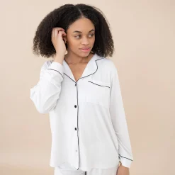 Kyte Baby Women's Long Sleeve Pajama Set in Snow with Midnight Trim Discount