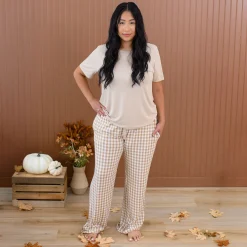 Kyte Baby Women's Lounge Pants in Gingham Bisque Discount