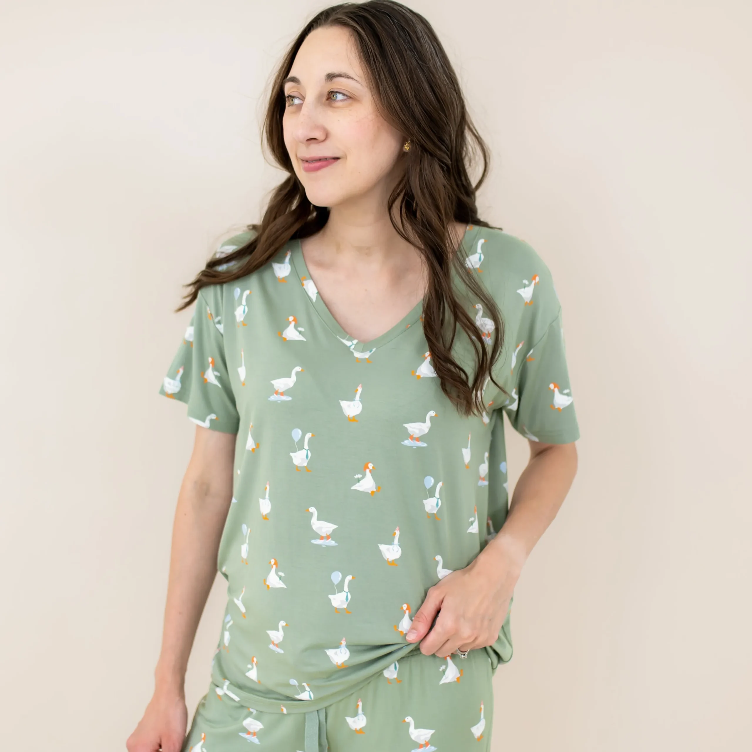 Kyte Baby Women's Relaxed Fit V-Neck in Silly Goose Clearance