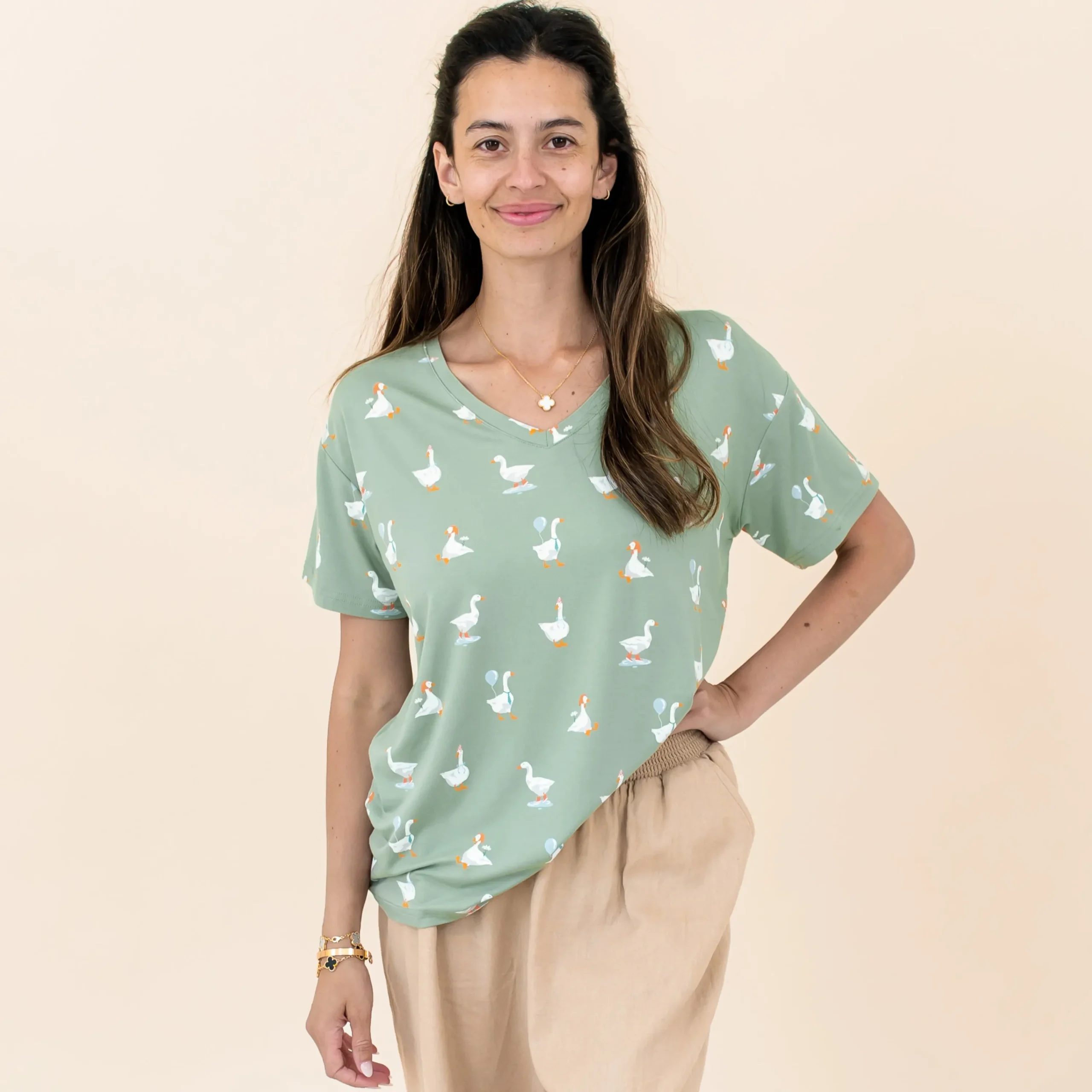 Kyte Baby Women's Relaxed Fit V-Neck in Silly Goose Clearance