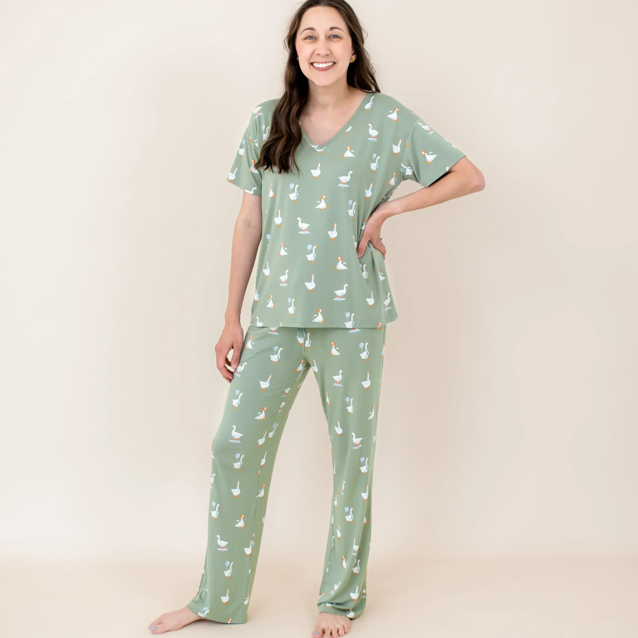Kyte Baby Women's Relaxed Fit V-Neck in Silly Goose Clearance