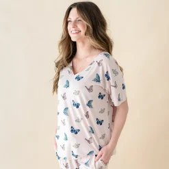 Kyte Baby Women's Relaxed Fit V-Neck in Blush Butterfly New