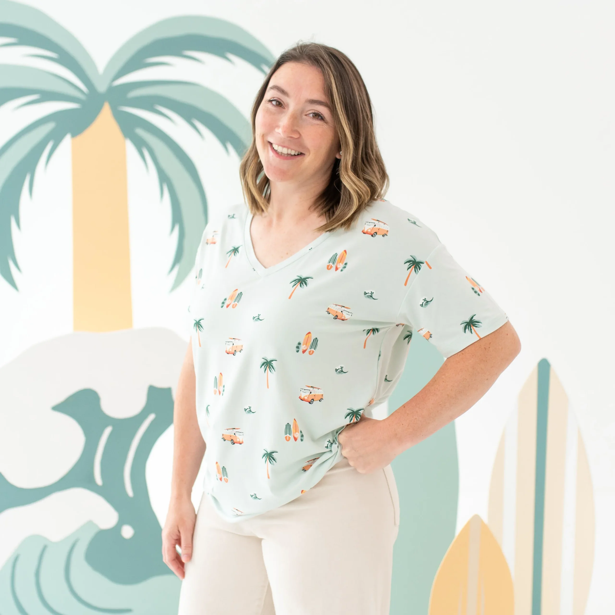 Kyte Baby Women's Relaxed Fit V-Neck in Dew Surf Discount