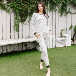 Kyte Baby Women’s Ribbed Henley Set in Fir Stripe Sale