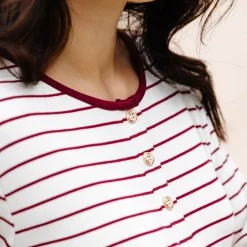 Kyte Baby Women’s Ribbed Henley Set in Burgundy Stripe Best