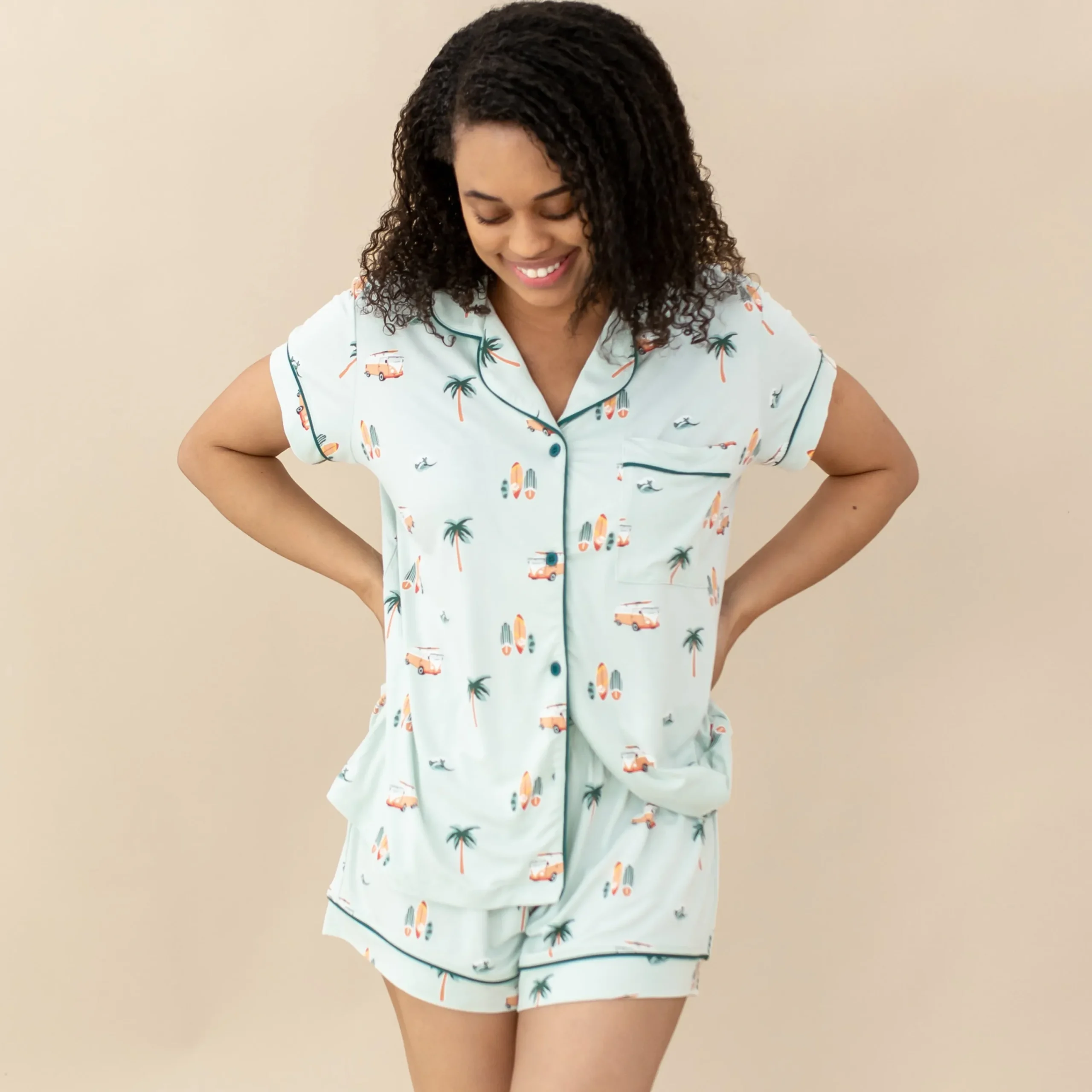 Kyte Baby Women's Short Sleeve Pajama Set in Dew Surf Hot