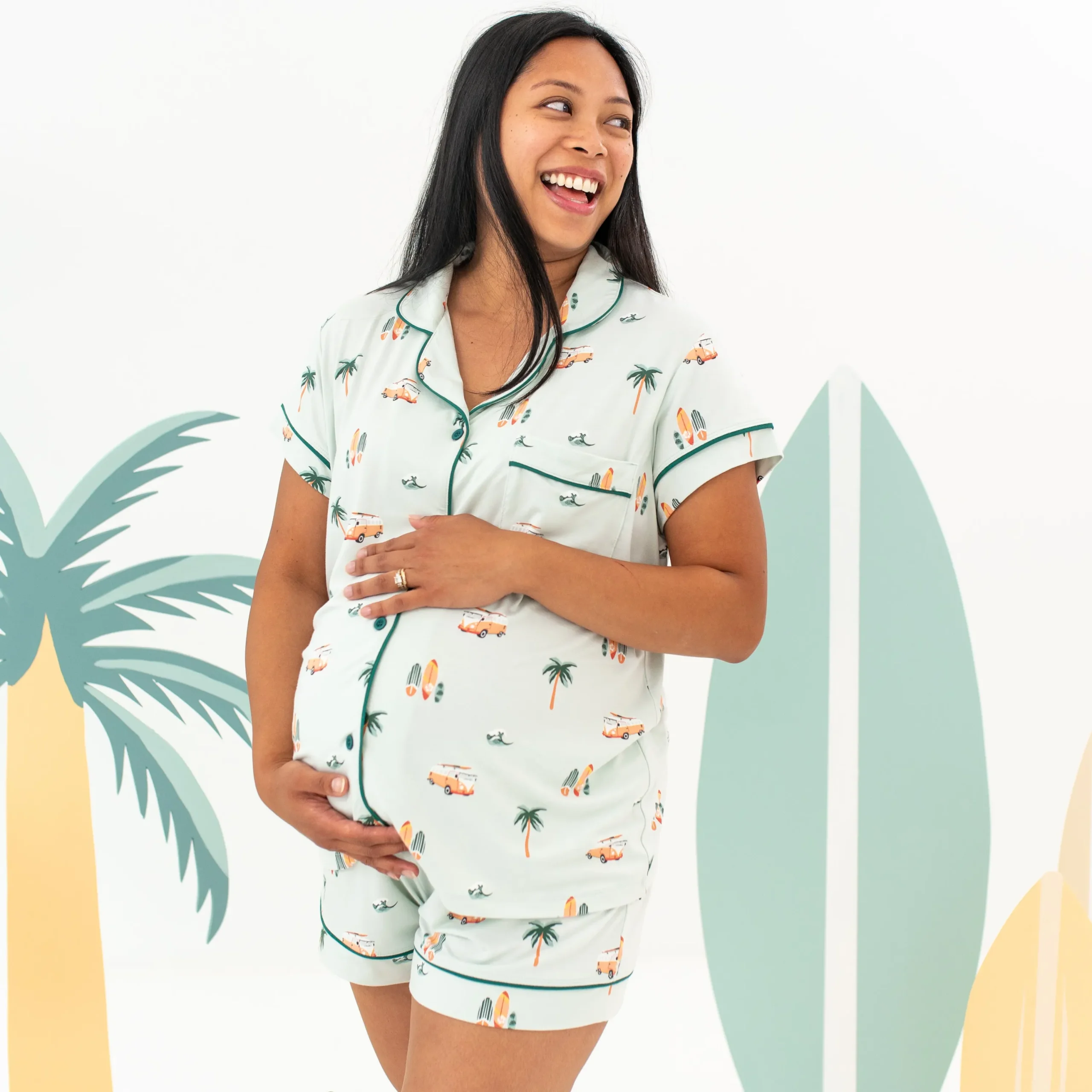 Kyte Baby Women's Short Sleeve Pajama Set in Dew Surf Hot