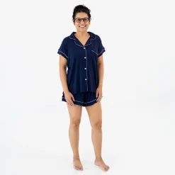 Kyte Baby Women’s Short Sleeve Pajama Set in Navy with Cloud Trim Clearance