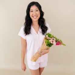 Kyte Baby Women’s Short Sleeve Pajama Set in Sakura with Cloud Trim Online