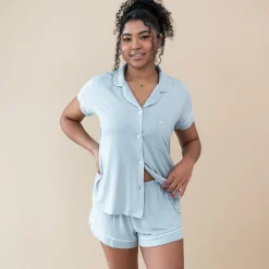 Kyte Baby Women’s Short Sleeve Pajama Set in Fog with Cloud Trim Best
