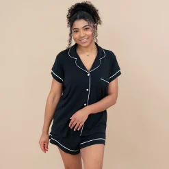Kyte Baby Women’s Short Sleeve Pajama Set in Midnight with Cloud Trim New