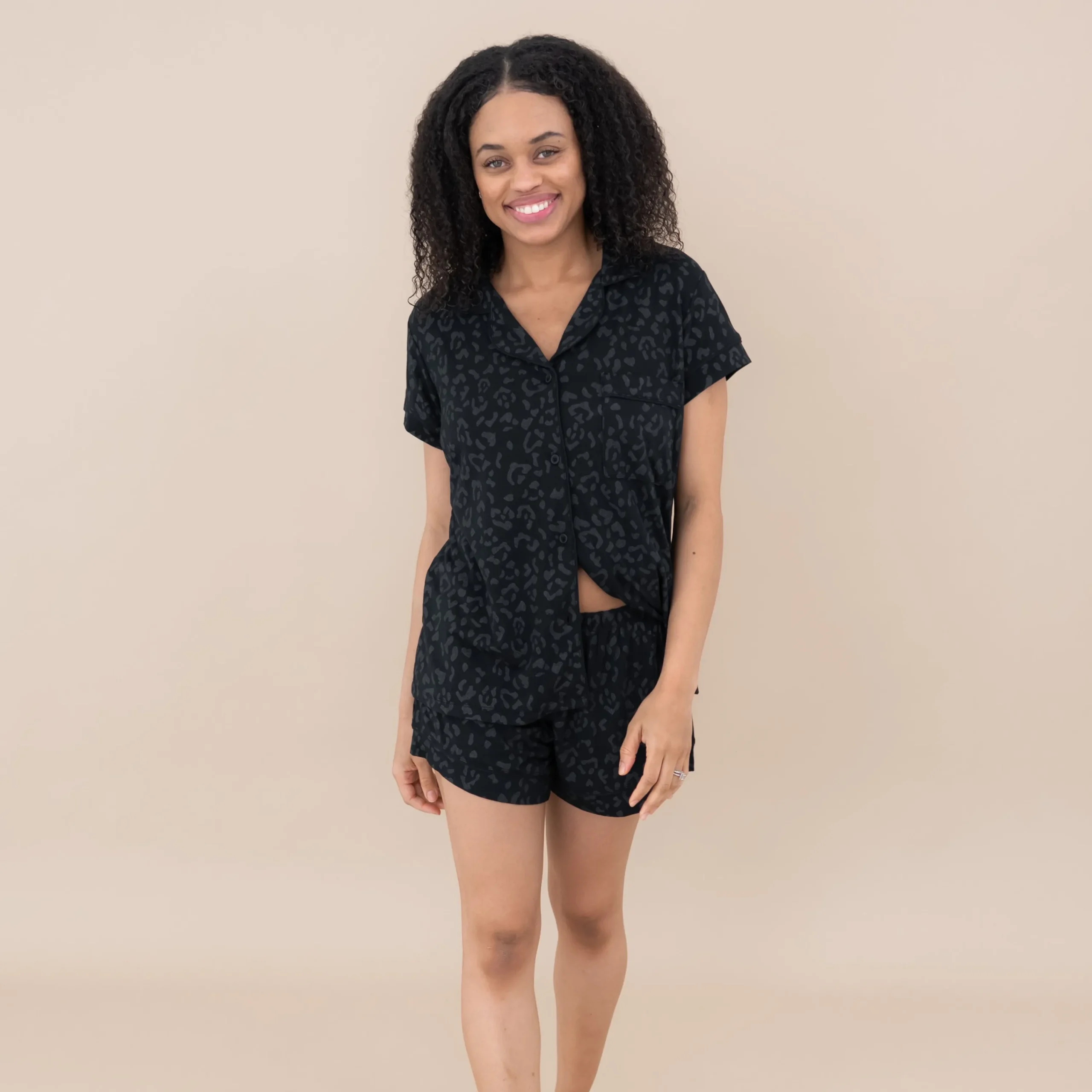 Kyte Baby Women’s Short Sleeve Pajama Set in Midnight Leopard