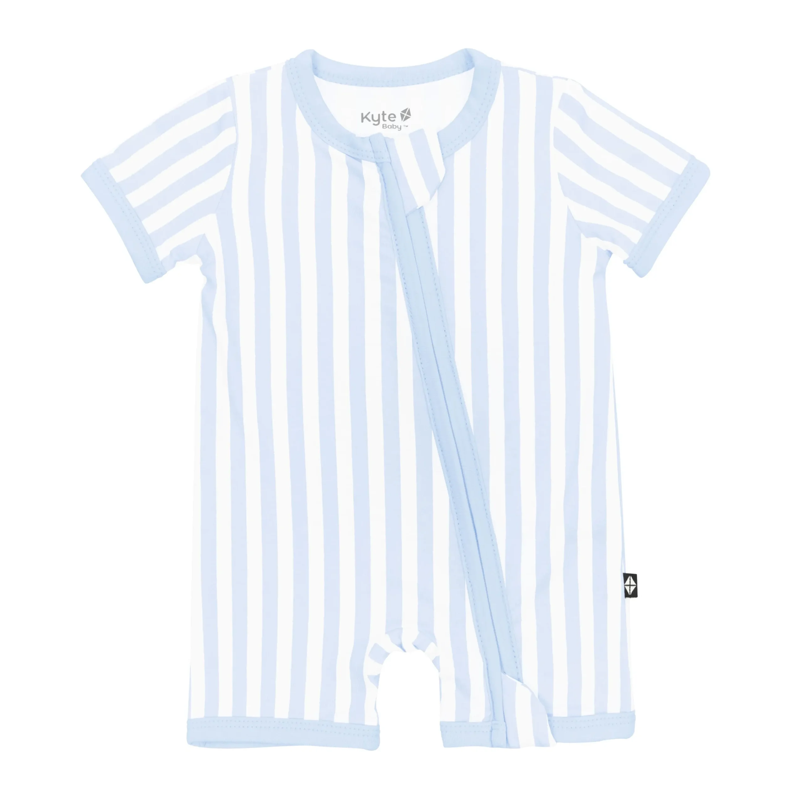 Kyte Baby Zipper Shortall Romper in Small Mist Stripe Best