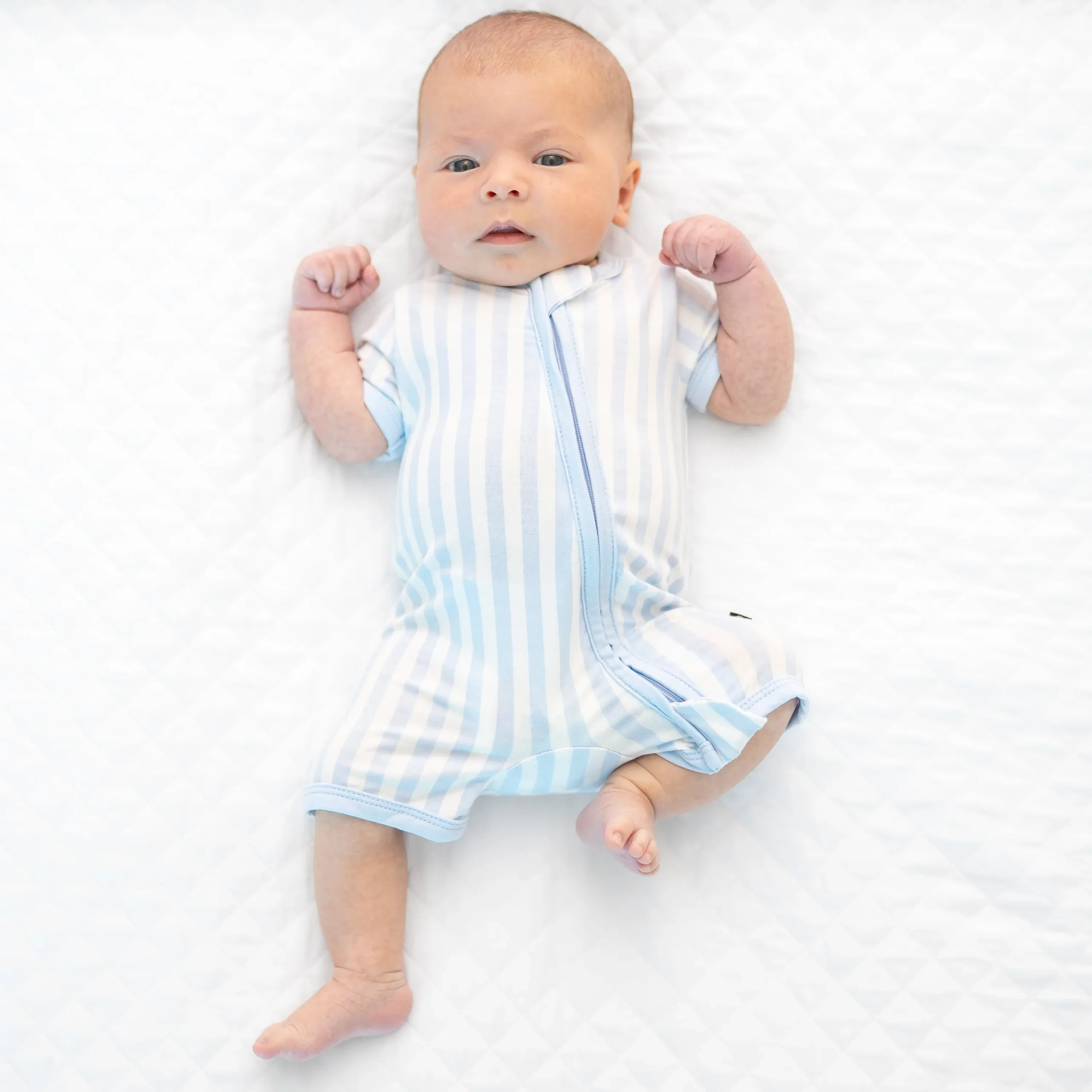Kyte Baby Zipper Shortall Romper in Small Mist Stripe Best
