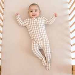 Kyte Baby Zippered Footie in Gingham Bisque Discount