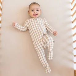 Kyte Baby Zippered Footie in Gingham Bisque Discount