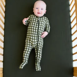 Kyte Baby Zippered Footie in Gingham Fir Hot