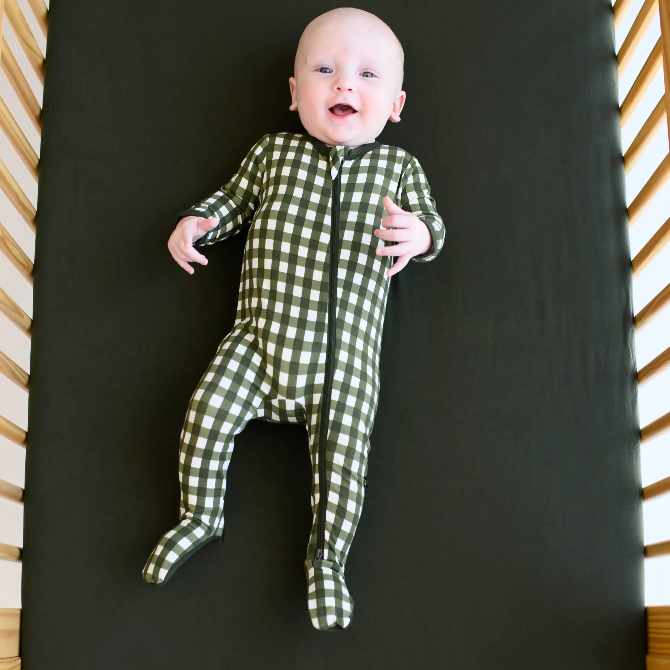 Kyte Baby Zippered Footie in Gingham Fir Hot