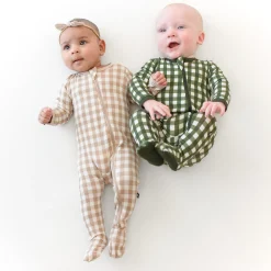 Kyte Baby Zippered Footie in Gingham Fir Hot