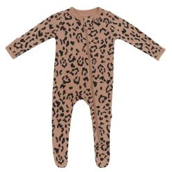 Kyte Baby Zippered Footie in Latte Leopard