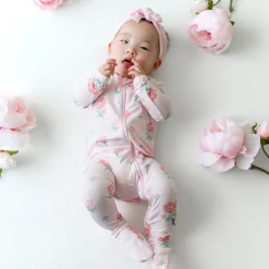 Kyte Baby Zippered Footie in Sakura Peony Hot