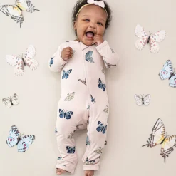 Kyte Baby Zippered Romper in Blush Butterfly Clearance