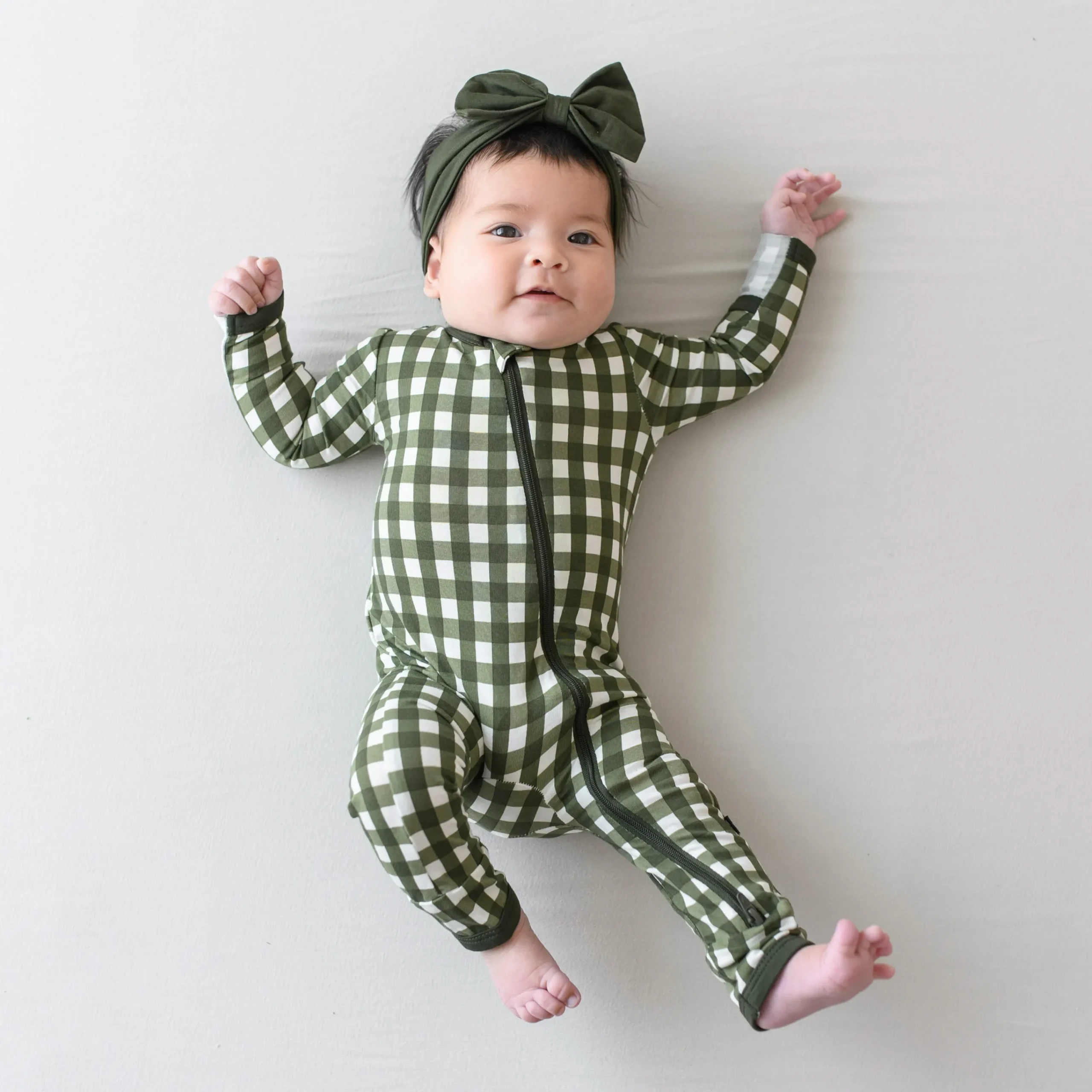 Kyte Baby Zippered Romper in Gingham Fir Best