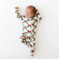 Kyte Baby Zippered Romper in Holiday Bow Outlet