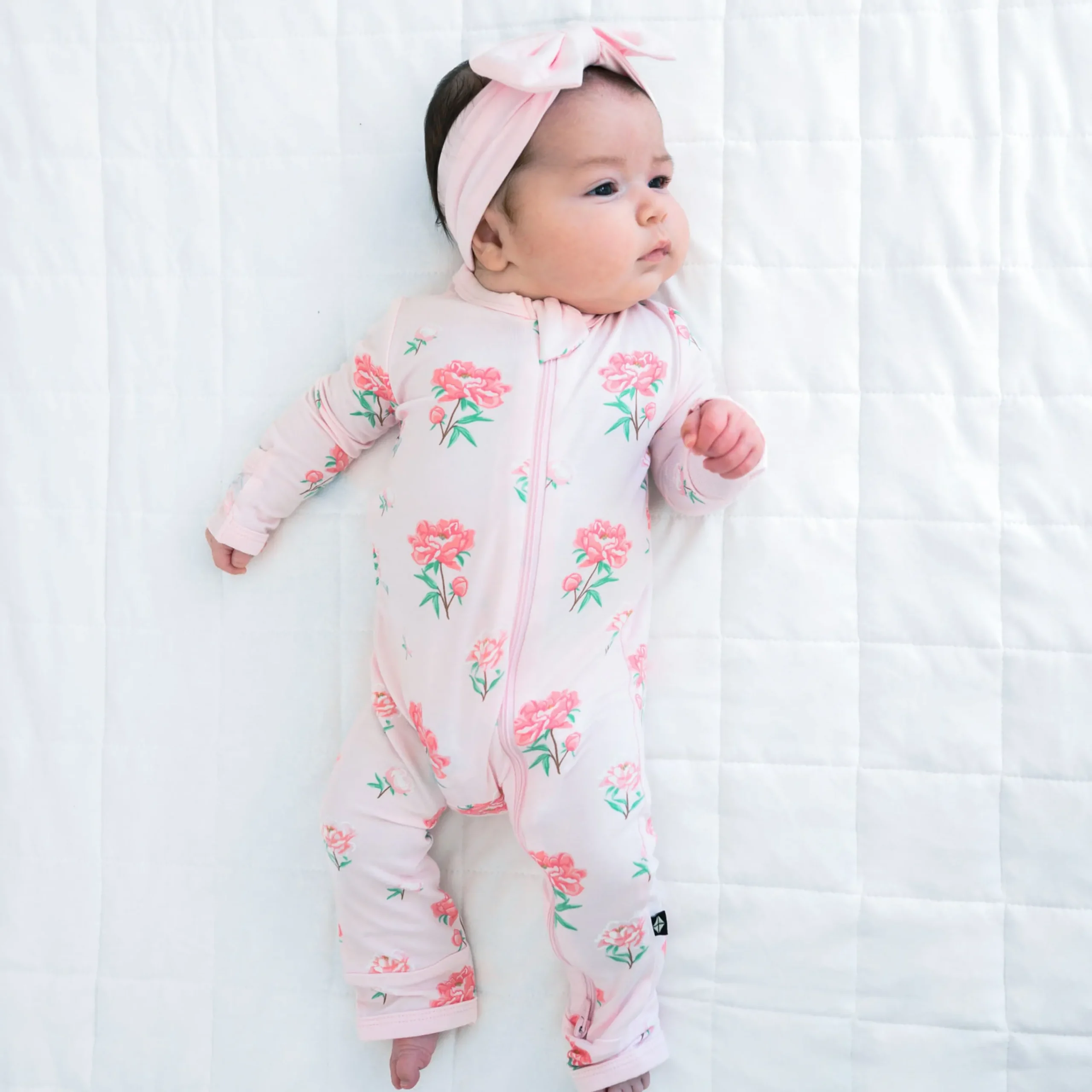 Kyte Baby Zippered Romper in Sakura Peony Hot
