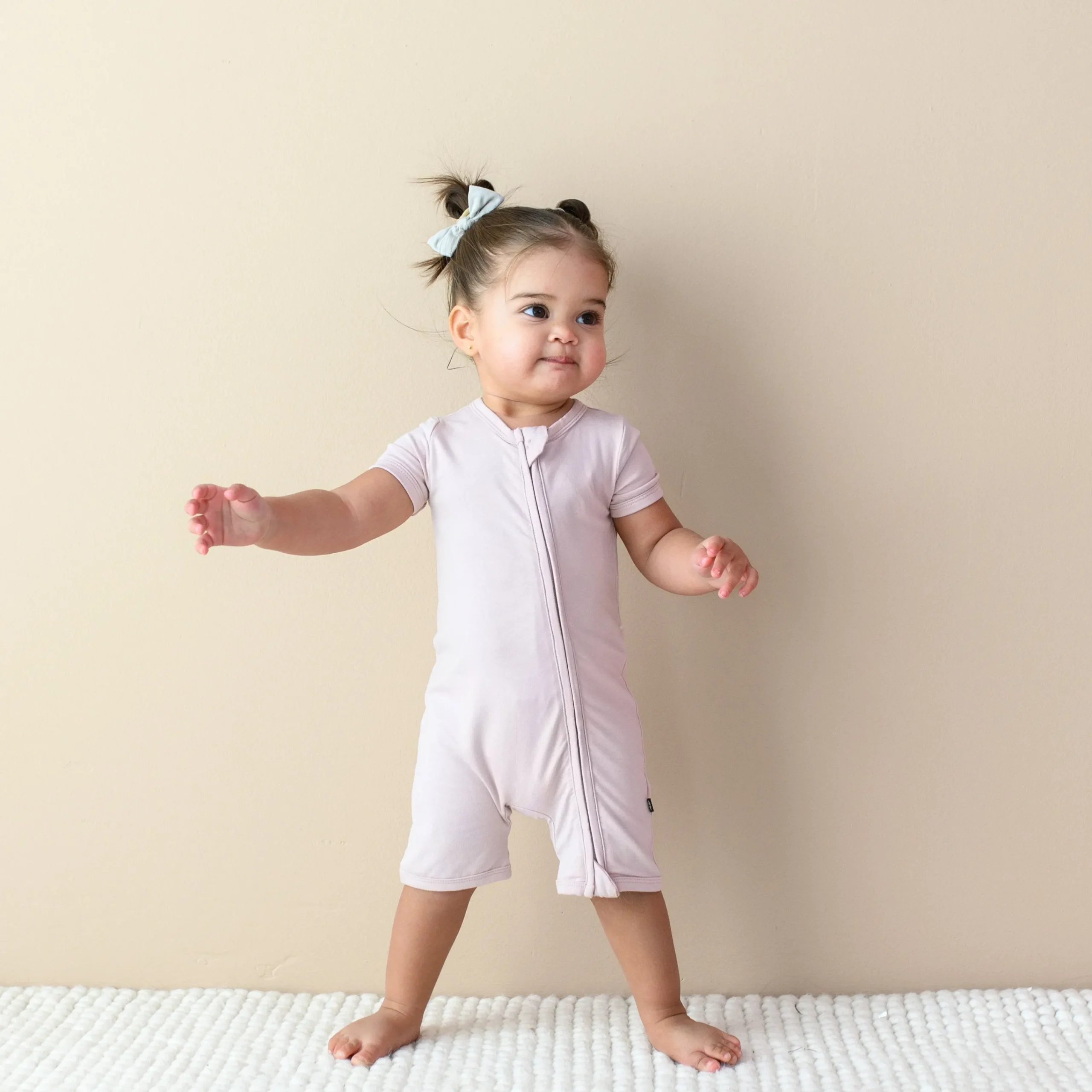 Kyte Baby Zippered Shortall Romper in Blush Discount