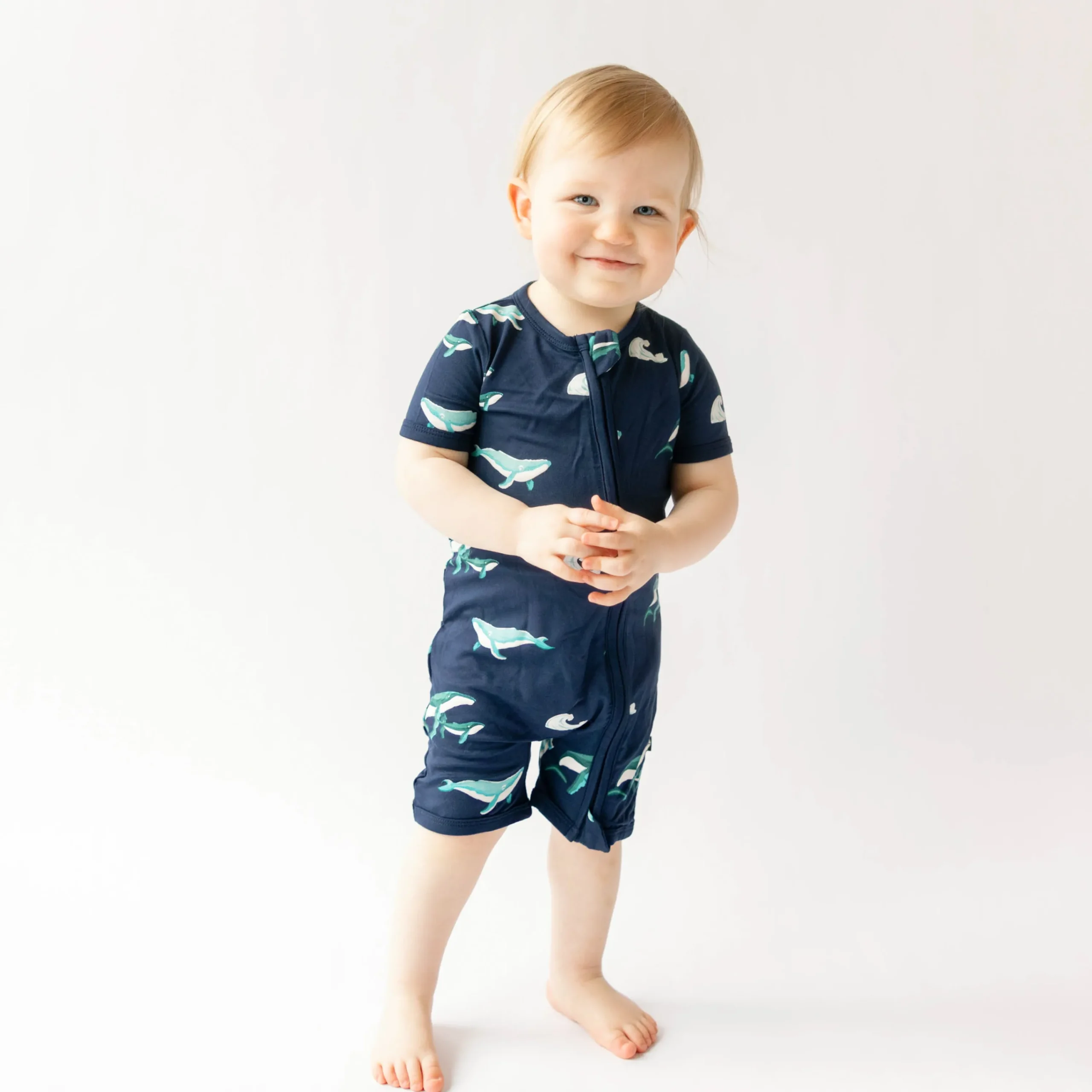 Kyte Baby Zippered Shortall Romper in Humpback Clearance