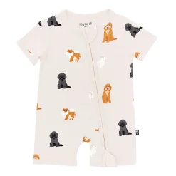 Kyte Baby Zippered Shortall Romper in Fluffy Dog Outlet