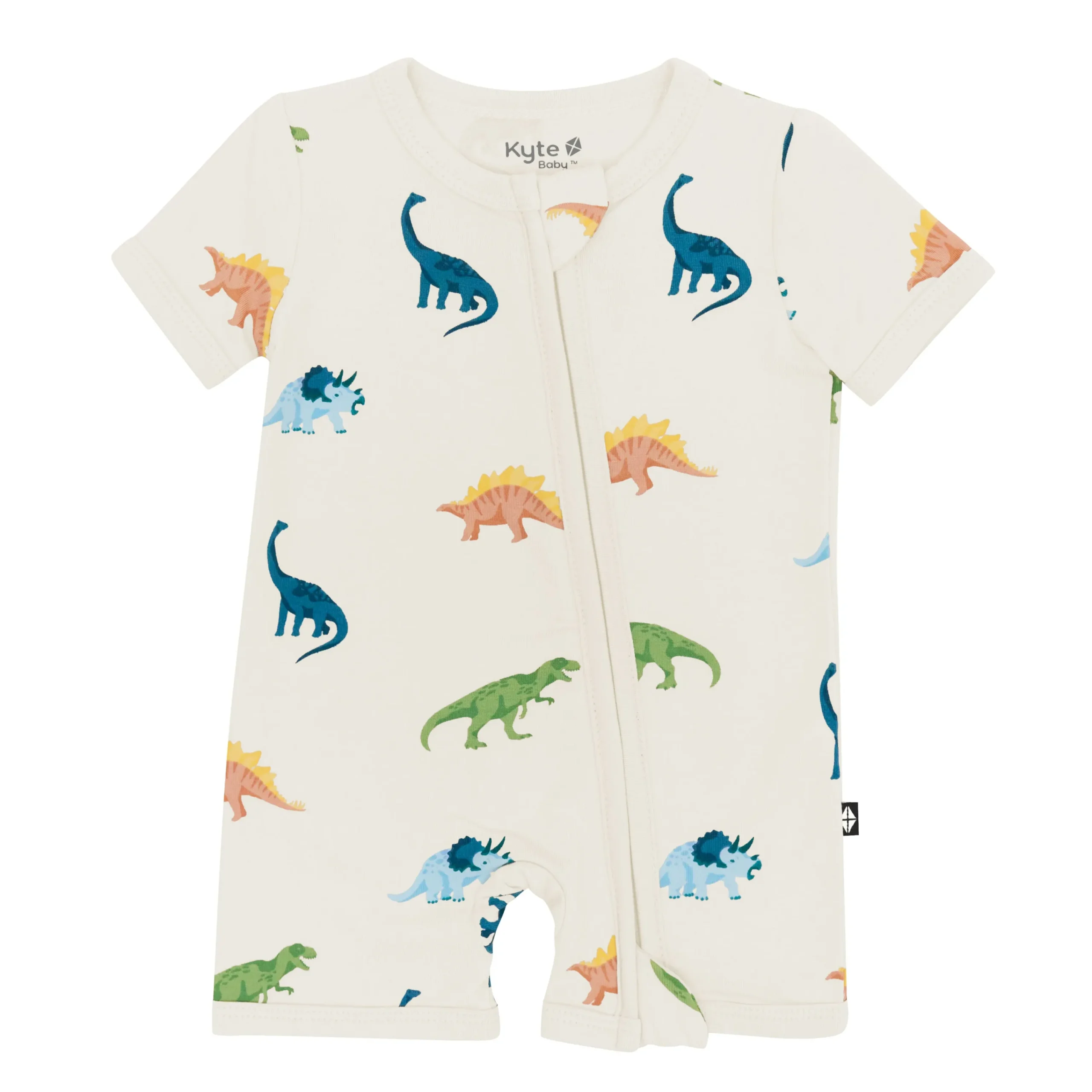 Kyte Baby Zippered Shortall Romper in Ecru Roar Best